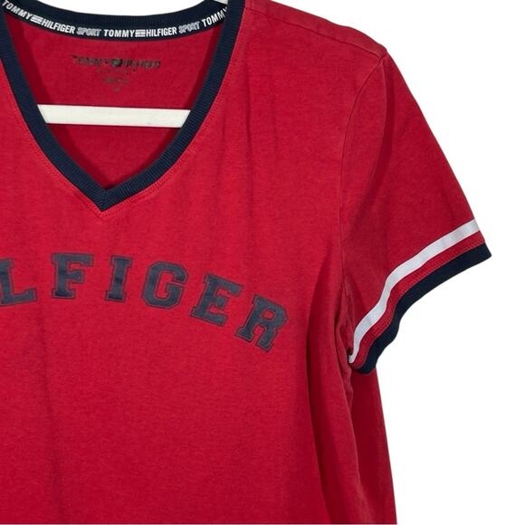 Vintage Tommy Hilfiger Sport Red Ringer V-Neck Tee Y2K Size M - Picture 4 of 11
